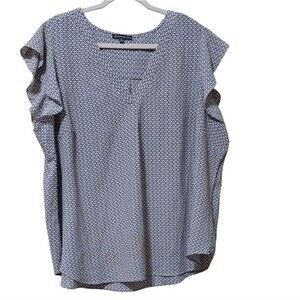 Adrianna Papell tulip sleeve v-neck top floral geometric ikat novelty print 3X